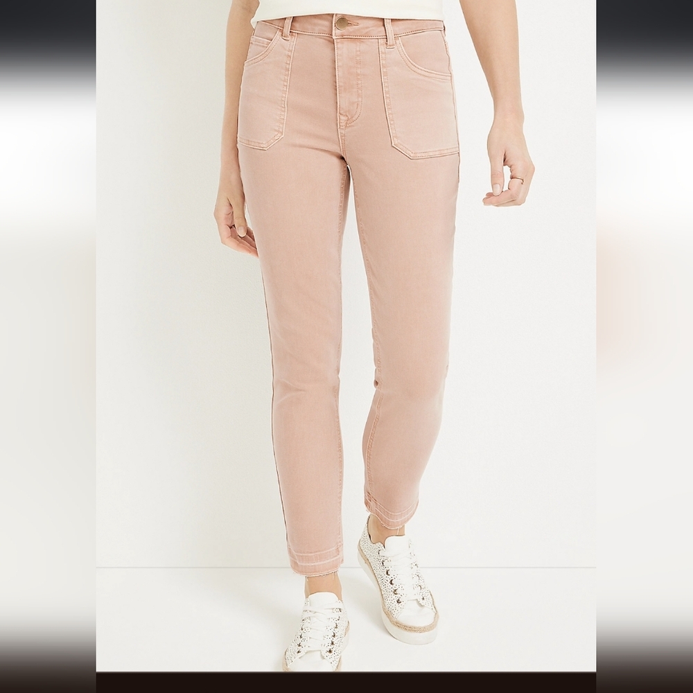 m jeans by maurices™ Slim Straight Ankle High Rise Jean Tan Blush 18 Short